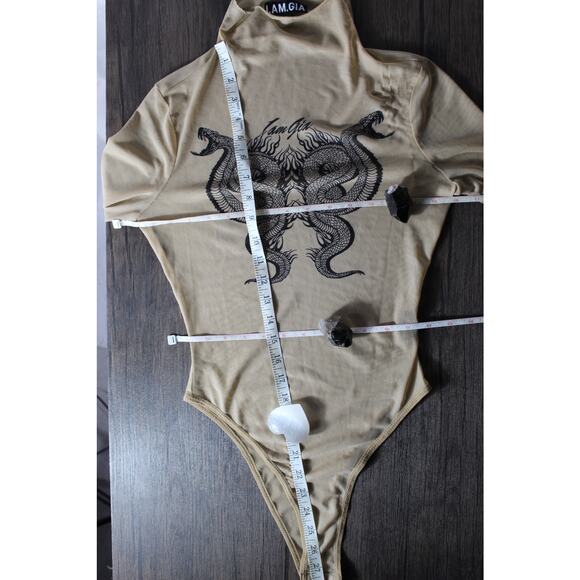I AM GIA Sheer Long Sleeve Bodysuit Snake Tattoo Print Small - Picture 9 of 15